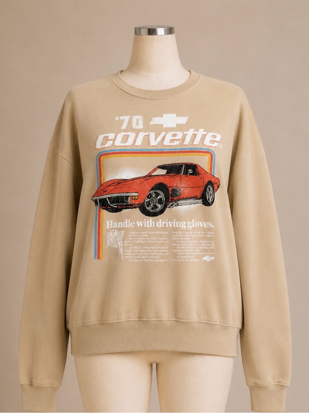 Chevrolet Corvette 1970 Graphic Crewneck Sweatshirt Beige Large Chevy GM